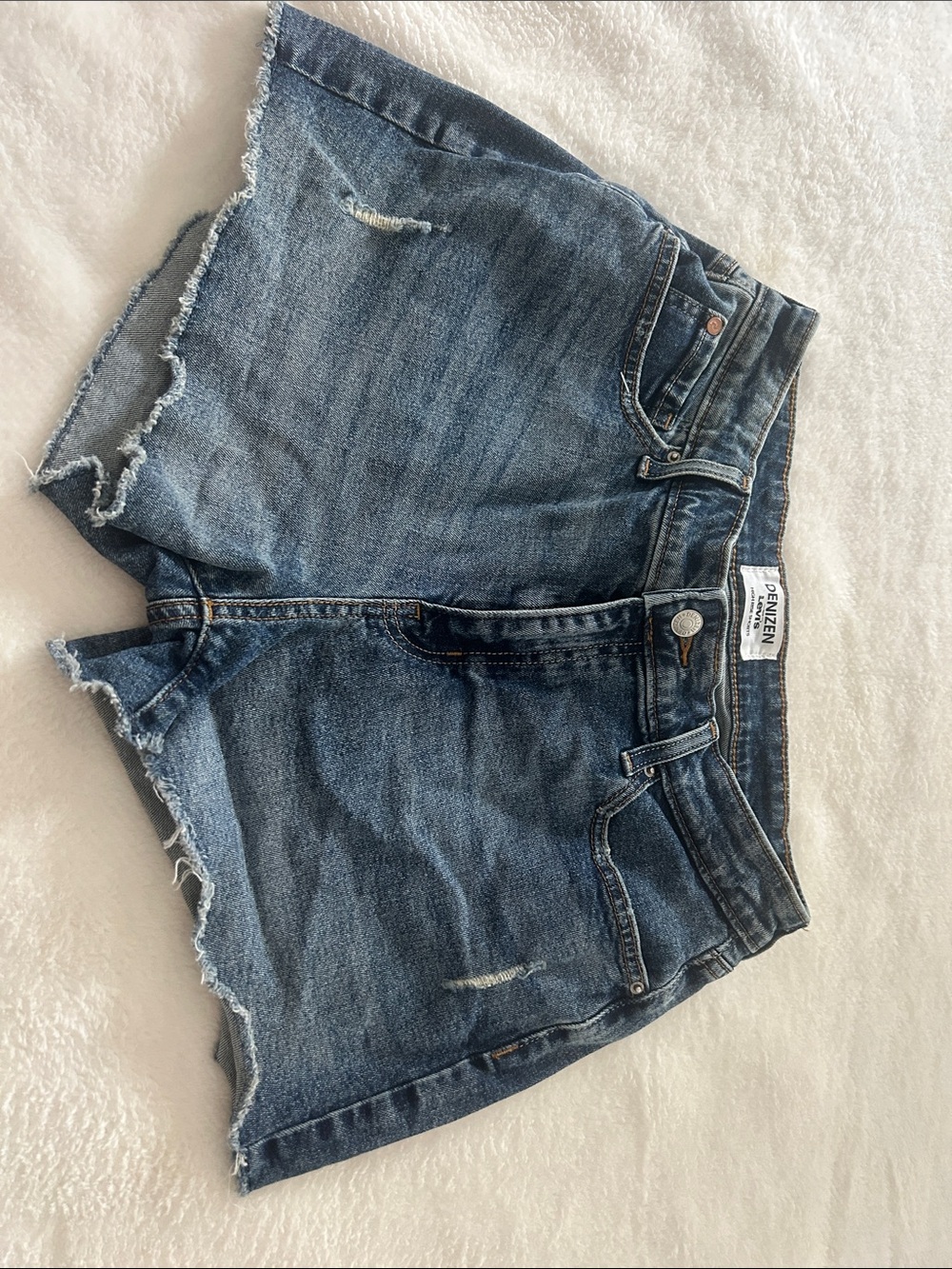 Denizen from Levi's Distressed Frayed Hem Denim Shorts - Blue